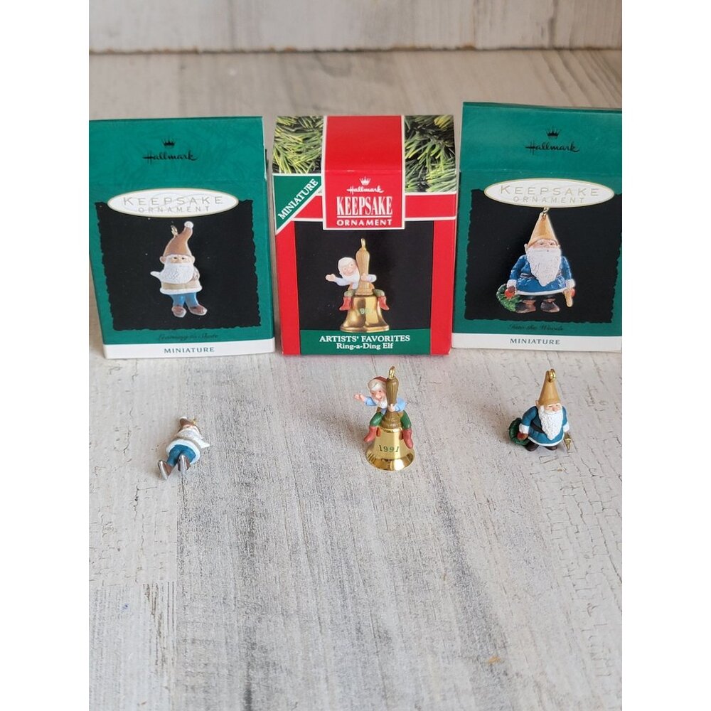 Hallmark miniature elf Woods‎ Bell variety ornament Xmas set